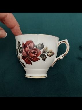 Vintage Salisbury Bone China Tea Cup with Gold Trim Floral Rose Motif